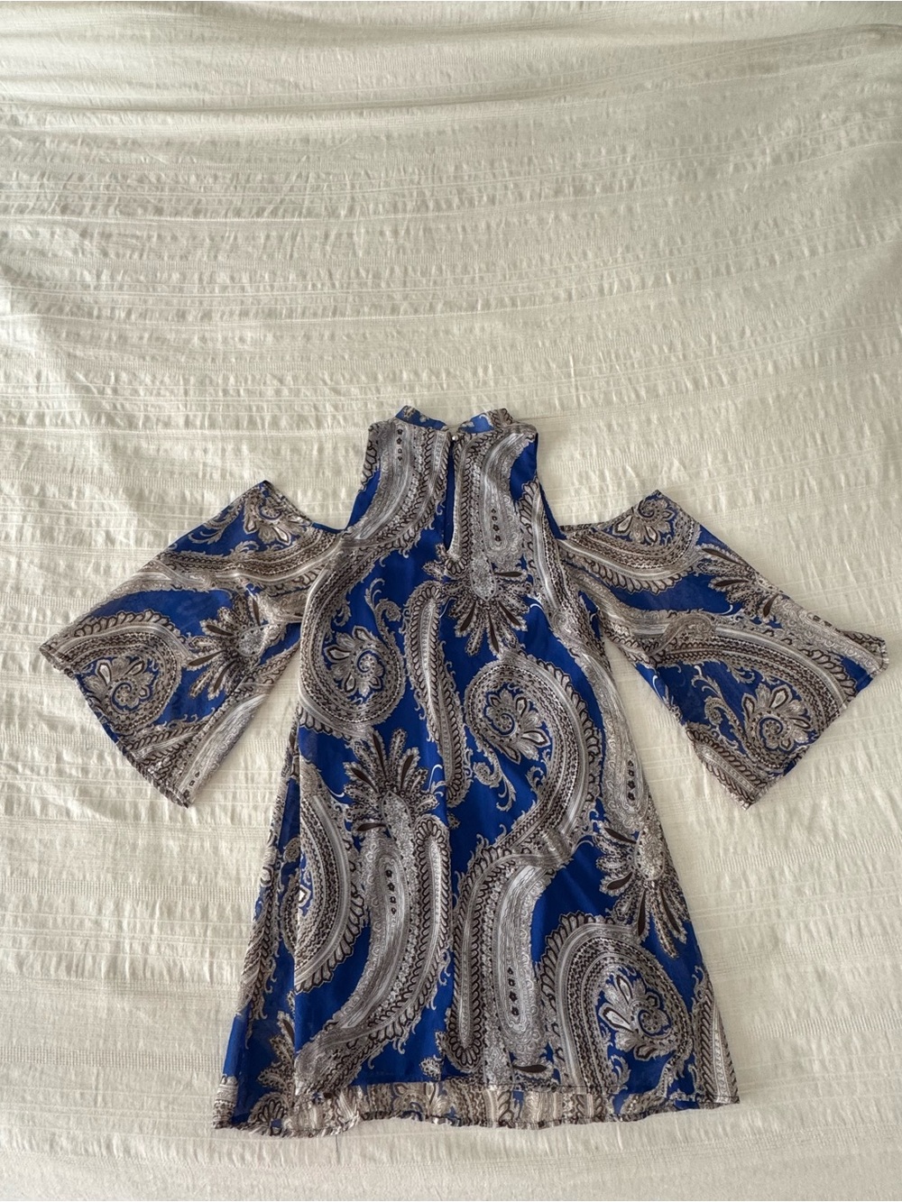 Everly Royal Blue Paisley Cold-Shoulder Mini Dress